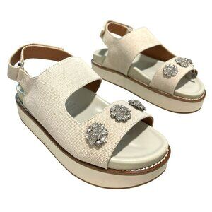 New Ganni Juta Rhinestone Embellished Flatform Sandals Size 38 US 8